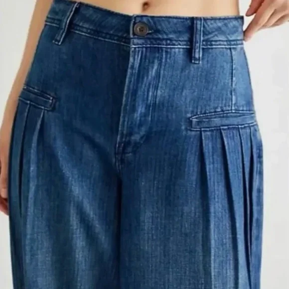 Free People Charlie Wide Leg Pleated Blue Jeans LIKE NEW We the Free - Picture 13 of 16